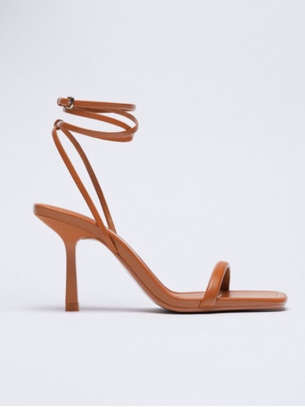Zara Orange Strappy Lace-Up Goat Leather Heels Sandals Square Toe 38